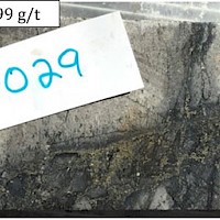Figure 11. San Pedro close up photo, electrum mineralization grading 284 ppm Au, 599 ppm Ag over 1m