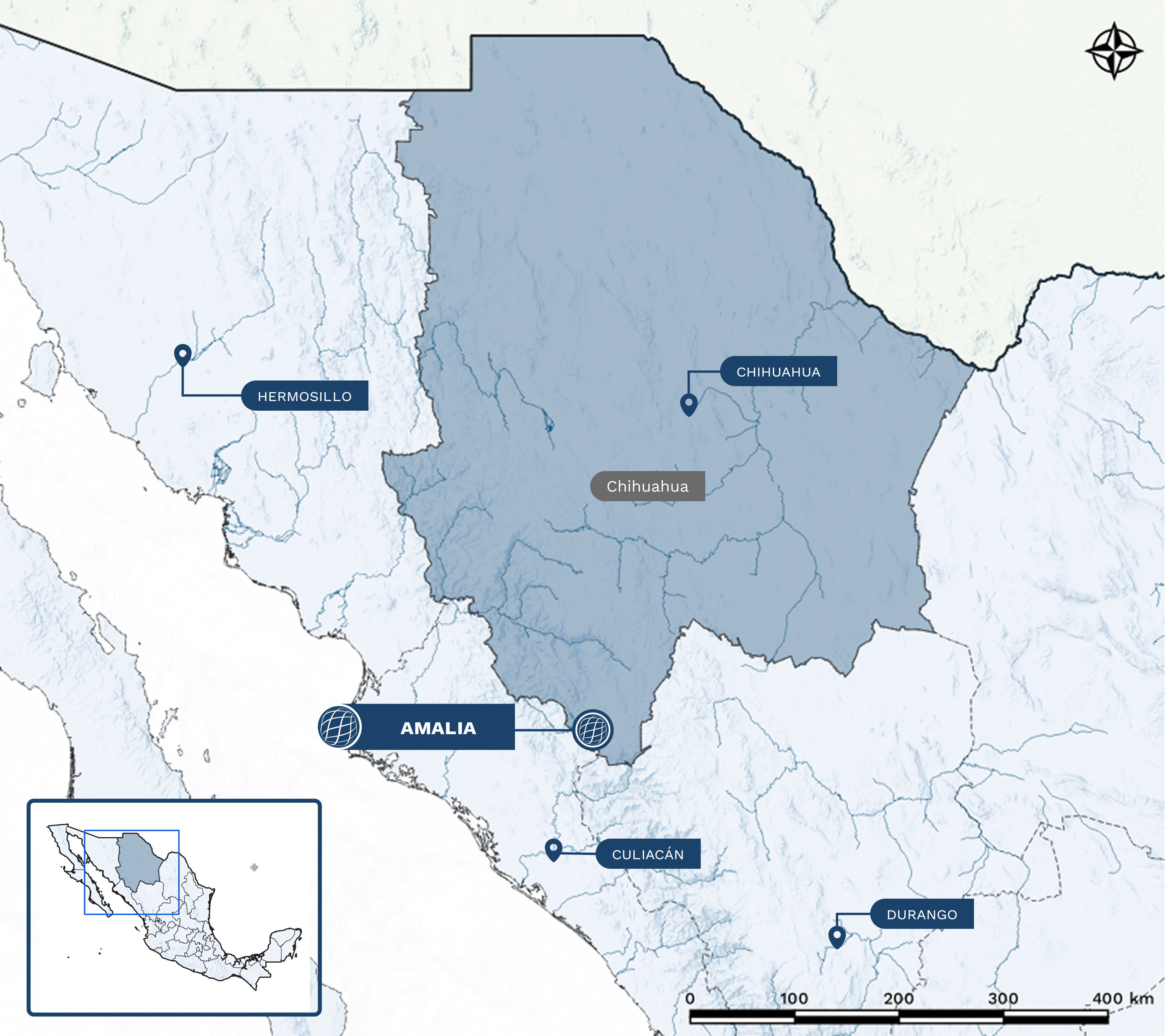 Amalia project location in the Sierra Madre, Chihuahua